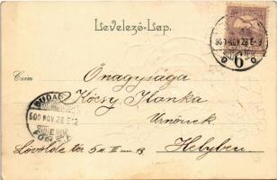 1900 Greeting card with horseshoe and flowers. Emb. litho (fl)