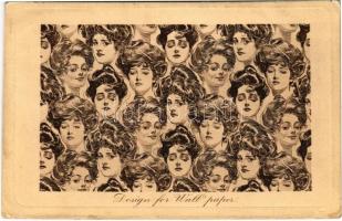 Design for Wallpaper / Szecessziós hölgyek / Art Nouveau ladies. Alfred Schweizer Gibson Karte No. 224.