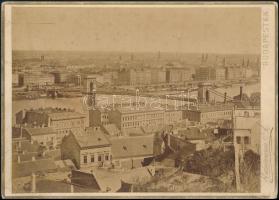 cca 1880 Budapest, Lánchíd a budai oldalról, keményhátú fotó Weinwurm Antal (1845-1925 k.) műterméből, kissé foltos, kissé hajlott, 21×29 cm