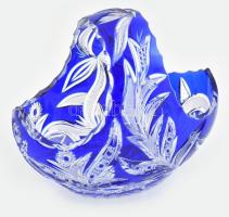 Dúsan csiszolt ólomkristály kék kínáló, hibátlan, m: 21 cm