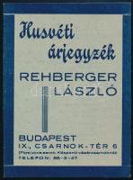 cca 1930-1940 Húsvéti árjegyzék, Rehberger László Bp., borok és likőrök árjegyzéke, 4 p.