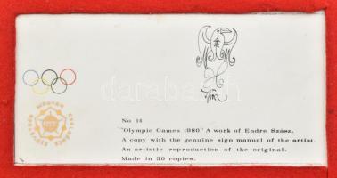 Szász Endre (1926-2003): Olympia 1980 (limitált példány (30/14)) Magyar Cselgáncs Szönetség. Porcelá...