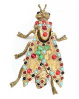 Réz bogár alakú hamutál, hiányokkal, kopásokkal, h: 19 cm