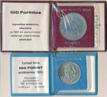 1982. 100Ft Cu-Ni "Labdarúgó világbajnokság 1982" műbőr tokban, tanúsítvánnyal + 1983. 100Ft alpakka "Czóbel Béla" eredeti tokban, tanúsítvánnyal T:BU belső műanyag tok sérült mindkettőnél Adamo EM68, EM75