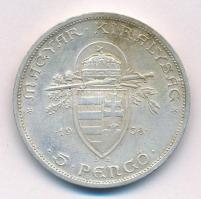 1938. 5P Ag "Szent István" T:2 patina Adamo P8.1