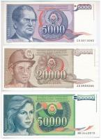 Jugoszlávia 1985-1988. 5000D-50.000D (3xklf) T:I-II Yugoslavia 1985-1988. 5000 Dinara - 50.000 Dinara (3xdiff) C:UNC-XF Krause P#93,#95-96