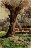 1900 Kézzel rajzolt és festett egyedi művészlap / hand-drawn and hand-made art postcard (vágott / cut)