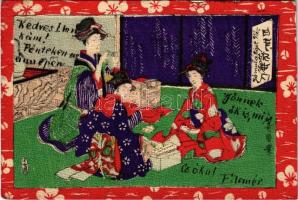 1900 Geishas. Japanese art postcard (EK)