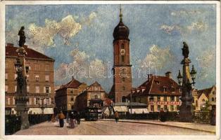 1918 Graz (Steiermark), Franziskanerkirche / church, tram. Kunstverlag Hans Hausner Künstlerkarte Nr. 7012/21. (EK)