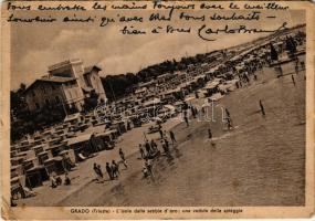 1950 Grado, Lisola dalla sabbia doro: una veduta della spiaggia / beach, bathers (EB)