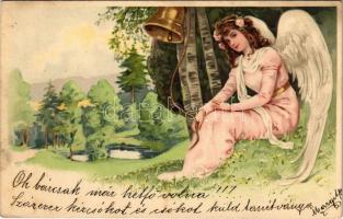 1901 Lady art postcard, angel. litho (lyuk / pinhole)