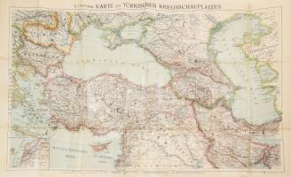 cca 1914-1918 G. Freytags Karte des Türkischen Kriegsschauplatzes / A törökországi hadszíntér térképe. 1 : 3.000.000. Kartograpische Anstalt G. Freytag & Berndt, Wien. Hajtva, 96,5x61 cm
