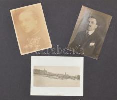 cca 1920 Családi fotóalbum, egy-két katonai portréval, biciklis fotóval, kastélypark, Tahi hajó, stb...