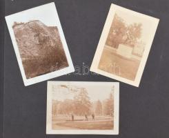 cca 1920 Családi fotóalbum, egy-két katonai portréval, biciklis fotóval, kastélypark, Tahi hajó, stb...