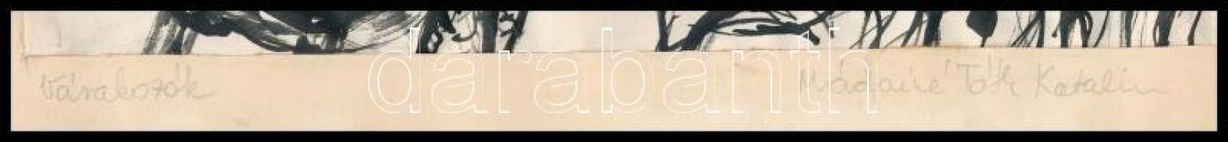 Mádainé Tóth Katalin (-): Várakozók. Tus, papír. Foltokkal, jelzett, 20x28cm