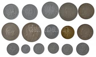 16db-os vegyes lengyel érmetétel, közte forgalmi emlékkiadások is T:1-,2 16pcs of mixed polish coin lot, with different circulating commemorative coins in it C:AU,XF