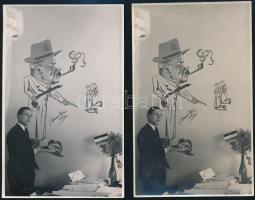 1937 Nemes Géza karikatúráiról készült fotók, 4 db, közte két egyforma, 13,5×8,5 cm