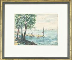 Galbavy Gyula (1883 - ): Balatoni táj. Akvarell, papír, üvegezett keretben, jelzett, 15x20 cm