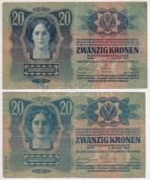 1913. 20K (2xklf: I. és II. kiadás) mindkettő piros "MAGYARORSZÁG" felülbélyegzéssel T:III...