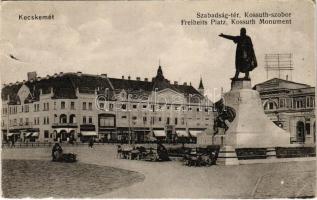 1915 Kecskemét, Szabadság tér, Kossuth szobor, piac, Fuchs Samu és Réthey Gyula üzlete. Fekete Soma kiadása (EK)