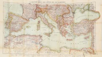 cca 1915-1918 G. Freytags Karte der Länder des Mittelmeeres / A mediterrán országok térképe. 1 : 5.000.000. Kartograpische Anstalt G. Freytag & Berndt, Wien. Hajtva, szakadásokkal, 90x50 cm