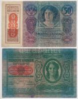 1914. 50K függőleges, piros "DEUTSCHÖSTERREICH" felülbélyegzéssel + 1912. 100K függőleges,...
