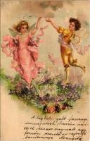 1901 Children art postcard, fairy. litho (felületi sérülés / surface damage)
