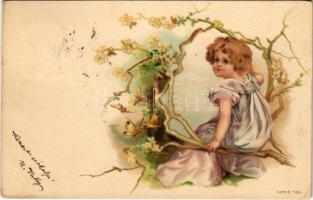 1901 Children art postcard, girl. litho (EK)