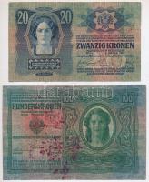 1912. 100K ovális, fekete "MAGYARORSZÁG" felülbélyegzéssel (hamis?) és egy olvashatatlan f...