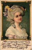 1906 Szecessziós hölgy / Art Nouveau lady. Meissner & Buch Künstlerpostkarten Serie 1191. Aus der Rococozeit litho
