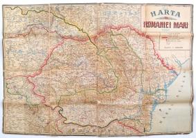 1920 Harta Romaniei Mari / Nagy-Románia térképe, vászontérkép, 1 : 1.200.000, utólagos színezésekkel, szélein körbevágva, kis sérülésekkel, 80x58 cm