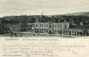Gyulafehérvár main square with Hotel Hungária and the shop of Kohn Elias