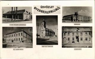 1942 Nyergesújfalu, gimnázium, állami elemi iskola, római katolikus templom és polgári leányiskola, községháza (fa)