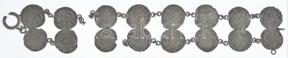 16 db, nagyrészt I. Ferdinánd denár fülekkel karkötővé alakítva T:2,2- a karkötő sérült, több darabb...