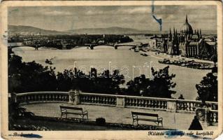 1941 Budapest, Kilátás a királyi vár kertjéből az Országház és Margitsziget felé (EK)
