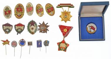 14db jelvény a szocializmus korszakából, közte katonai osztályos jelvények, törzsgárda zománcozott jelvények +  ~1960. "Könnyűipar Kiváló Dolgozója" kitüntetés dísztokban + ~1965. "Mezőgazdaság Kiváló Dolgozója" kitüntetés + ~1970. "Kiváló Munkáért" kitüntetés az egészségügyben dolgozók számára T:2 kis zománchiba