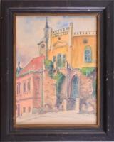 Bertalan Rózsa (1900-1987): Veszprémi utca. Akvarell, toll, papír, jelzés nélkül. Üvegezett fa keretben, 31x23 cm