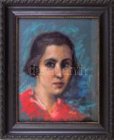 Bertalan Rózsa (1900-1987): Önarckép piros ruhában, 1933. Pasztell, papír, jelzett. Dekoratív, üvegezett fa keretben, 28x22,5 cm