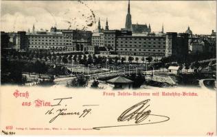 1899 (Vorläufer) Wien, Vienna, Bécs; Franz Josefs-Kaserne mit Radetzky Brücke / K.u.k. military barracks, bridge (EK)