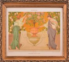 cca 1900-1910 George Sturm festménye után: Blumenpflege (Antik jelenet). Dekorative Vorbilder XIV. Szecessziós, színes nyomat. Dekoratív, üvegezett keretben, 31x23 cm