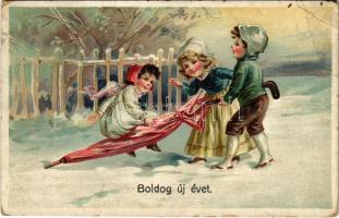 1911 Boldog új évet, dombornyomott litho / New Year greeting, embossed litho (Rb)
