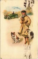 1922 Hölgy kutyával, autó / Lady with dog, automobile. Amag O.1. (EK)