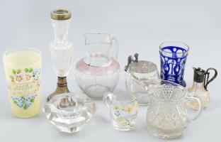 9 darabos vegyes üveg tétel, apróbb hibákkal, kopásokkal, részben jelzett, m: 5-18cm