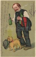 Drunkard with dog litho