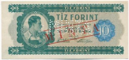 1946. 10Ft "A640 - 002740" sorozat és sorszámmal, piros "MINTA" felülnyomással és perforációval T:III apró sarokkopás, egyébként szép papír Hungary 1946. 10 Forint with "A640 - 002740" serial number and with red "MINTA" (SPECIMEN) overprint and perforation C:F tiny corner wear otherwise fine paper Adamo F1M
