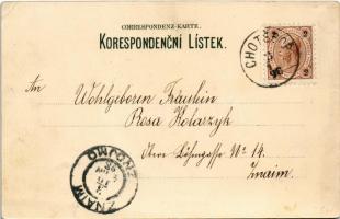 1898 (Vorläufer) Chotebor, Chrám P. sv. Jakuba, Pohled celkovy, Námestí, Doubravsky údol, Zámek, Cer...