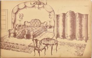 cca 1930 Neobarokk / neorokokó bútorokterveket bemutató katalógus, Fürst Jenő Újpest, Várnai Jenő (A...