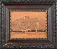 Jelzés nélkül: Kaposvár. Intarzia kép keretben, kopásnyomokkal, 11x15cm