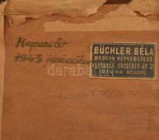 Jelzés nélkül: Kaposvár. Intarzia kép keretben, kopásnyomokkal, 11x15cm