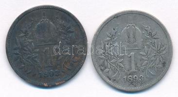 Ausztria 1893. 1K Ag "Ferenc József" (2x) T:3 patina, karc
Austria 1893. 1 Corona Ag &quo...